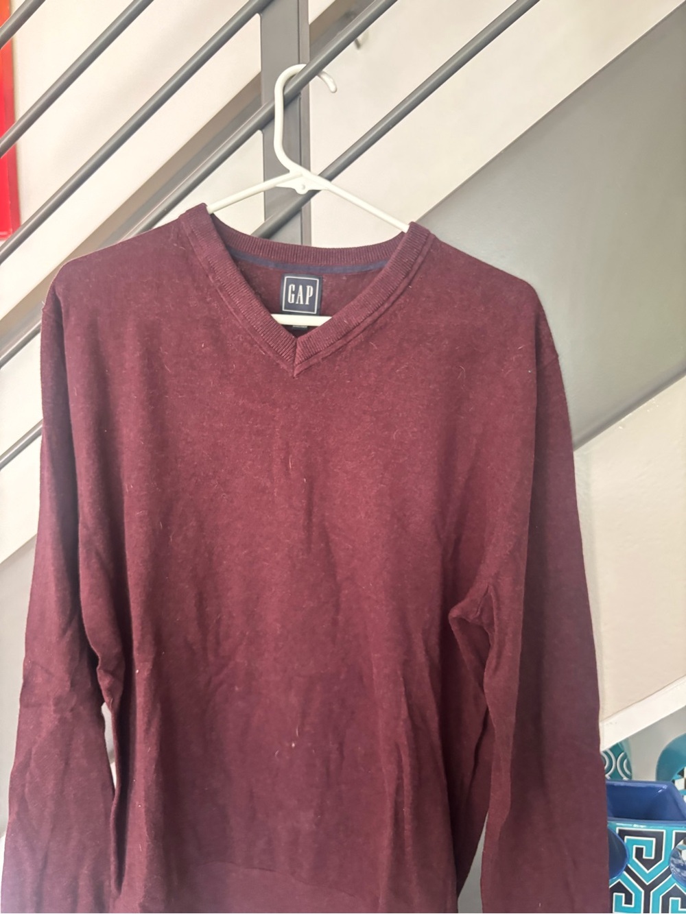 GAP Men's V-Neck Sweater in Wine